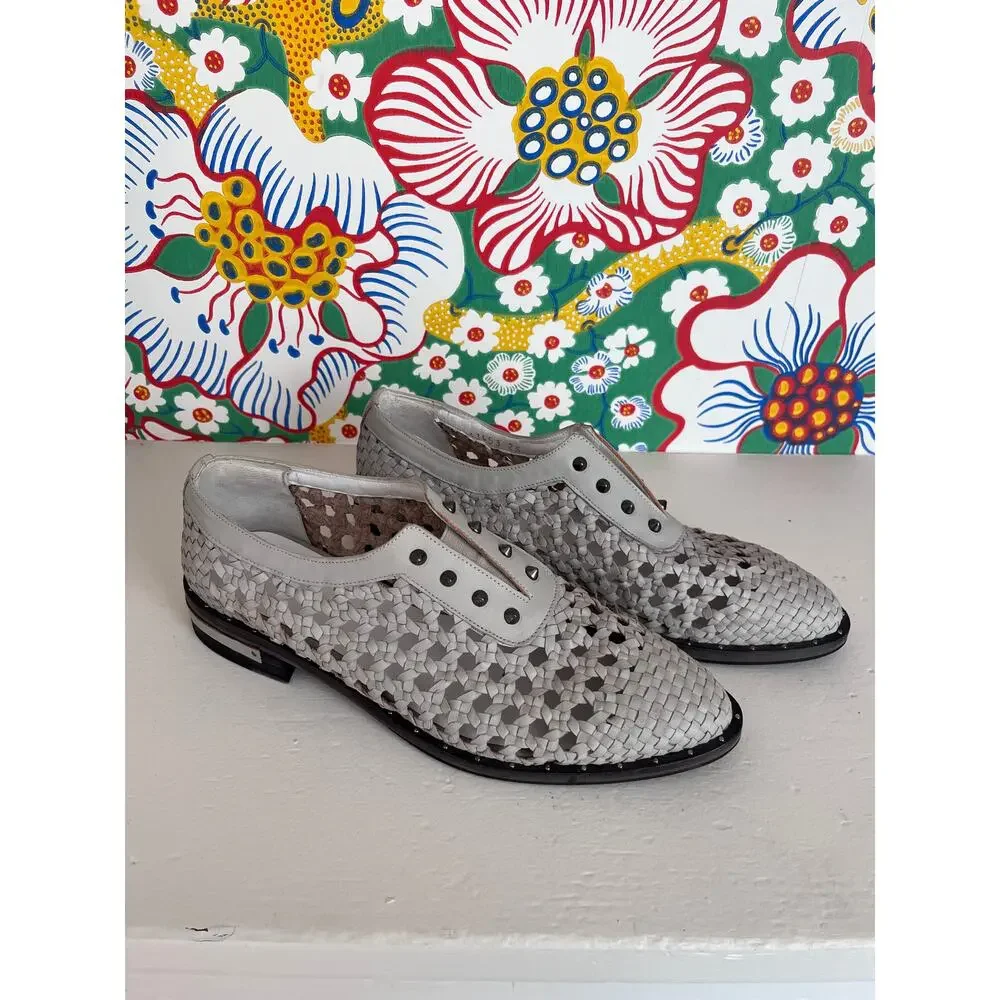 Freda Salvador Woven Studded Laceless Oxford Loafers 6.5 | Artisan Leather